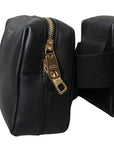 Dolce & Gabbana Black Calfskin Leather Double Waist Belt Fanny Pack Bag