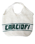 Dolce & Gabbana White Green Knitted Cotton Logo Shopping Tote Bag
