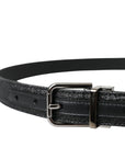 Dolce & Gabbana Black Glittered Leather Silver Buckle Belt
