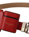 Dolce & Gabbana Red Airpods Case Coin Purse Silver Buckle Belt