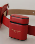 Dolce & Gabbana Red Airpods Case Coin Purse Silver Buckle Belt