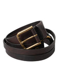 Dolce & Gabbana Dark Brown Leather Gold Metal Buckle Women Belt