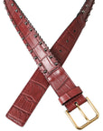 Dolce & Gabbana Brown Alligator Leather Studded Metal Buckle Belt