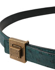 Dolce & Gabbana Dark Green Leather Square Metal Buckle Belt