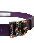 Dolce & Gabbana Purple Leather DG Logo Studs Metal Buckle Belt