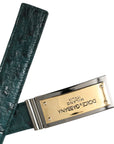 Dolce & Gabbana Green Leather Gold Logo Engraved Buckle Belt