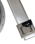 Dolce & Gabbana Silver Leather Square Metal Buckle Belt