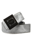 Dolce & Gabbana Silver Leather Square Metal Buckle Belt