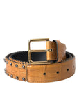 Dolce & Gabbana Beige Alligator Leather Studded Metal Buckle Belt