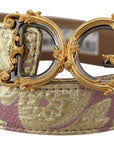 Dolce & Gabbana Pink Jaquard DG Logo Gold Metal Buckle Belt