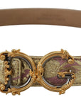 Dolce & Gabbana Pink Jaquard DG Logo Gold Metal Buckle Belt