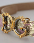 Dolce & Gabbana Pink Jaquard DG Logo Gold Metal Buckle Belt