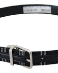 Dolce & Gabbana Black White Cotton Metal Silver Buckle Belt