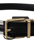 Dolce & Gabbana White Black Patchwork Gold Metal Buckle Belt