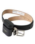 Dolce & Gabbana Black Leather Airpods Case Silver Buckle Belt