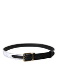 Dolce & Gabbana Black White Patchwork Gold Metal Buckle Belt