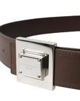 Dolce & Gabbana Brown Calf Leather Square Metal Buckle Belt