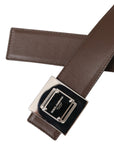 Dolce & Gabbana Brown Calf Leather Square Metal Buckle Belt