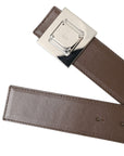 Dolce & Gabbana Brown Calf Leather Square Metal Buckle Belt