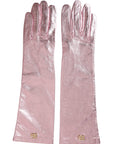 Dolce & Gabbana Pink Laminated Logo Mid Arm Length Gloves