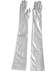 Dolce & Gabbana Silver Spandex Logo Elbow Length Gloves