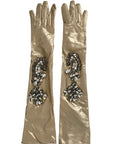 Dolce & Gabbana Beige Satin Crystal Elbow Length Gloves