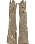 Dolce & Gabbana Beige Satin Crystal Elbow Length Gloves