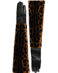 Dolce & Gabbana Brown Black Leopard Leather Elbow Length Gloves