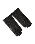 Dolce & Gabbana Black Leather Embossed Logo Short Hands Gloves