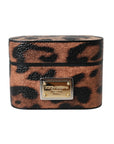 Dolce & Gabbana Brown Leopard Calf Leather Logo Plaque Airpods Case