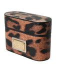 Dolce & Gabbana Brown Leopard Calf Leather Logo Plaque Airpods Case