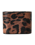 Dolce & Gabbana Brown Leopard Calf Leather Logo Plaque Airpods Case