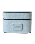 Dolce & Gabbana Light Blue Leather Metal Logo Plaque Airpods Case