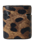 Dolce & Gabbana Brown Leopard Calf Leather Metal Logo Plaque Airpods Case