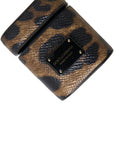 Dolce & Gabbana Brown Leopard Calf Leather Metal Logo Plaque Airpods Case