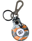 Dolce & Gabbana Camouflage Leather DG Logo Round Metal Keyring Keychain