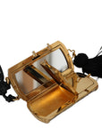 Dolce & Gabbana Beige Exotic Leather Mini Mirror Tassel Make Up Holder Bag