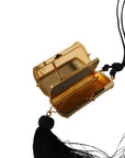 Dolce & Gabbana Beige Exotic Leather Mini Mirror Tassel Make Up Holder Bag