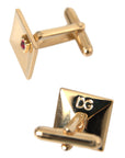 Dolce & Gabbana Gold Plated Brass Crystal Square Pin Cufflinks