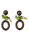 Dolce & Gabbana Multicolor Parrot Wood Brass Crystal Embellished Earrings