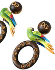 Dolce & Gabbana Multicolor Parrot Wood Brass Crystal Embellished Earrings