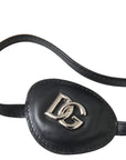 Dolce & Gabbana Black Calfskin Leather Metal DG Logo Eye Patch