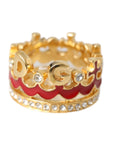 Dolce & Gabbana Gold Tone BrassCrystal Enamel DG CROWN Statement Ring
