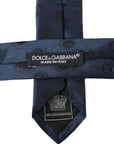 Dolce & Gabbana Dark Blue Logo 100% Silk Adjustable Tie