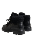 Dolce & Gabbana Black Leather Bernini Shearling Boots Shoes
