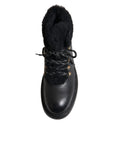 Dolce & Gabbana Black Leather Bernini Shearling Boots Shoes
