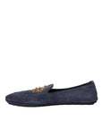 Dolce & Gabbana Blue Leather Suede Crystal Crown Loafers Shoes