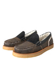 Dolce & Gabbana Brown Black Fur Leather Loafers Men Shoes