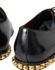 Dolce & Gabbana Black Leather Gold Studded Derby Dress Shoes
