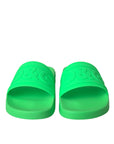 Dolce & Gabbana Green Leather Slides Sandals Beachwear Shoes